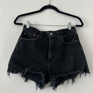 Abercrombie & Fitch - Distressed High-waisted Black Denim Shorts